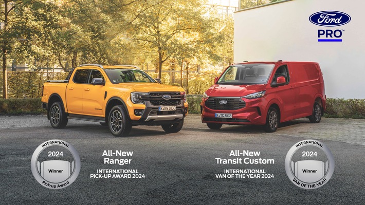 Doppelschlag für Ford Pro: Transit Custom ist Transporter des Jahres, Ranger gewinnt Pick-up-Award